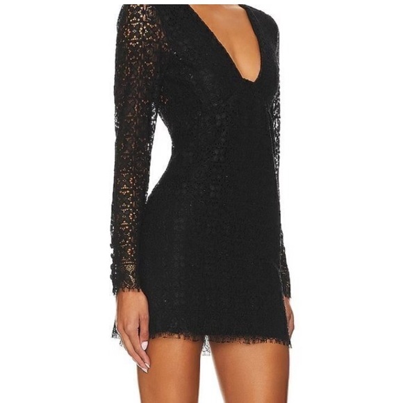 NWT FREE PEOPLE honey honey black lace long sleeve mini dress size 4 - Picture 3 of 16